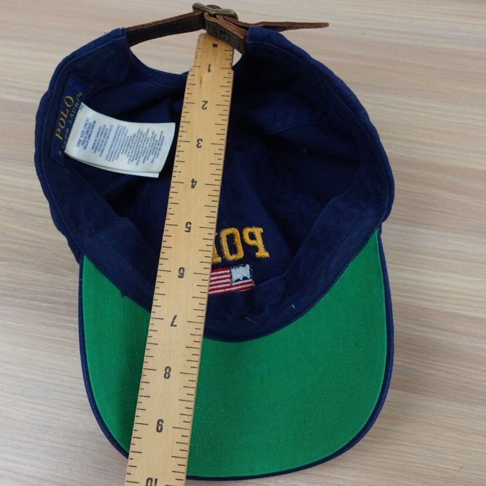 Polo Ralph Lauren Hat Mens Blue Navy Cap USA Flag Logo Pony Cotton Leather Strap - Picture 6 of 12